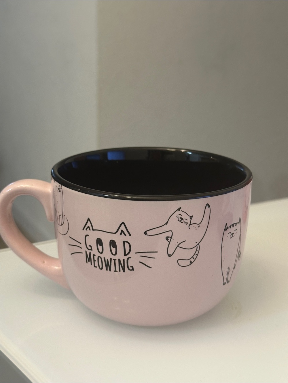 Pink 'Good Meowing' Ceramic Accent Mug